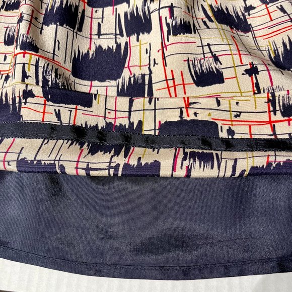 Anthropologie Navy Blue 100% Silk “Blurred Shapes Dress” by Burlapp Size 4 - Picture 5 of 8